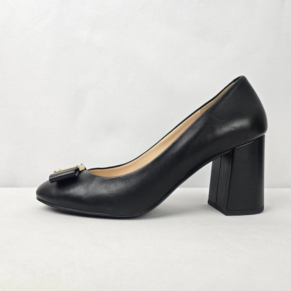 Cole Haan Black Leather Chunky Heeled Shoes Size 7.5